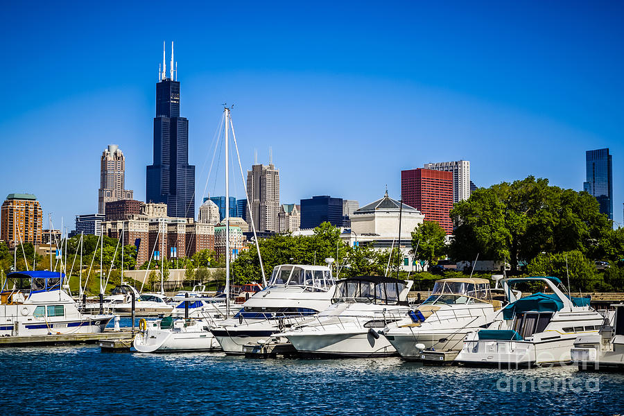 Photo of Chicago Skyline with Burnham Harbor Photograph by Paul Velgos