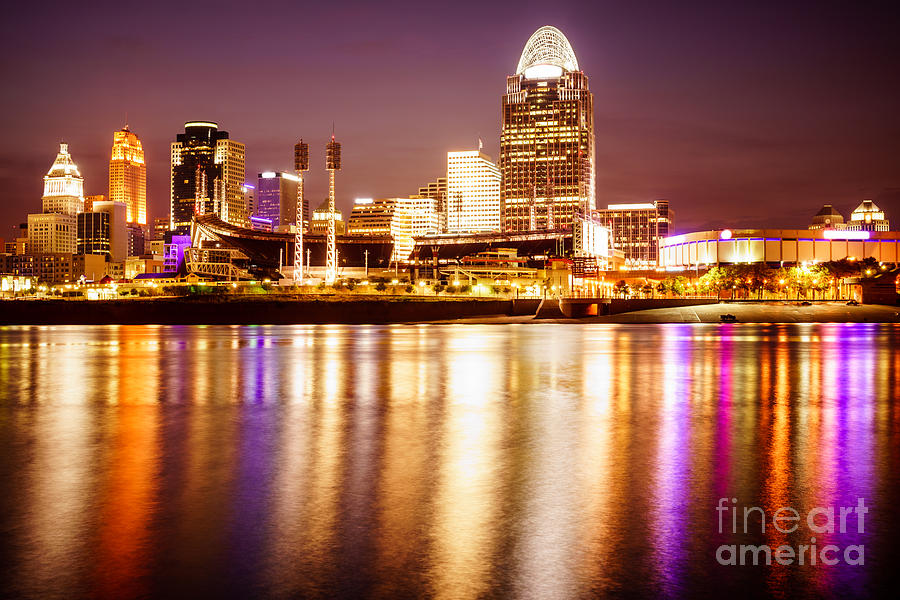 Photo of Cincinnati Skyline at Night Photograph by Paul Velgos