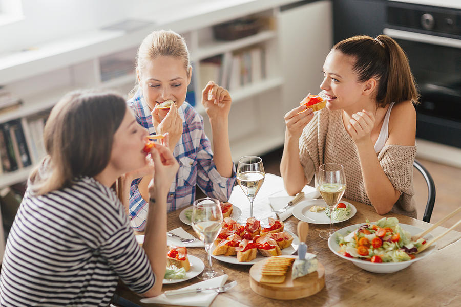 Photo Of Three Women Enyoing Appetizers And Wine Photograph by Geber86 Photo Of Three Women Enyoing Appetizers And Wine Photograph by Geber86