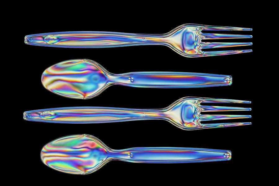 Photoelastic Stress Of Forks And Spoons Photograph by Alfred Pasieka/science Photo Library