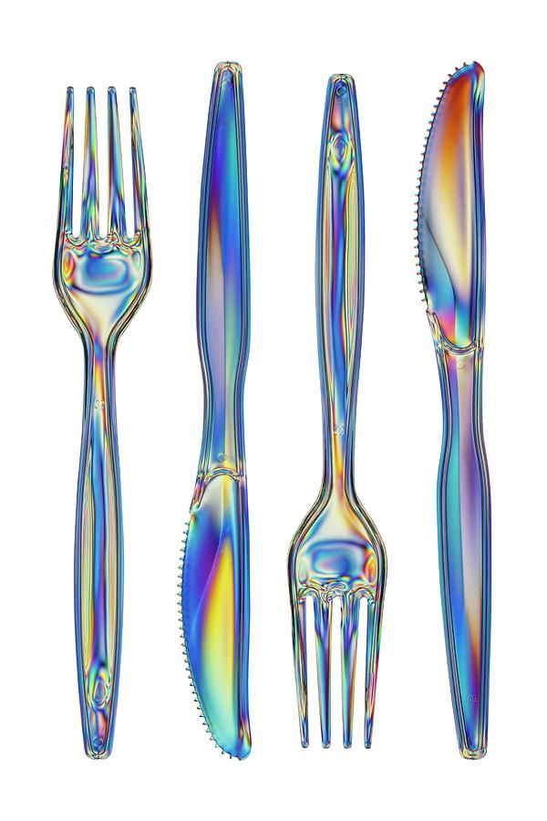 Photoelastic Stress Of Knives And Forks Photograph by Alfred Pasieka/science Photo Library