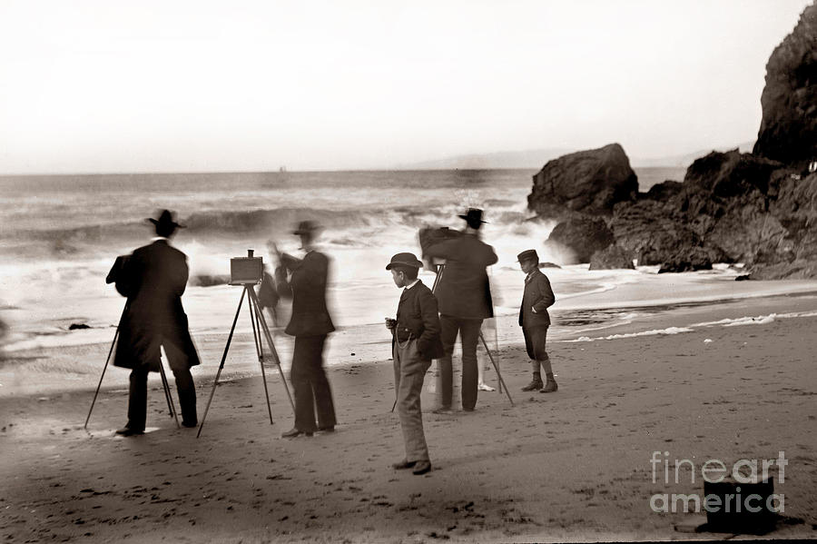 Camera Photograph - Photographer on the Beach California  circa 1887 by Monterey County Historical Society