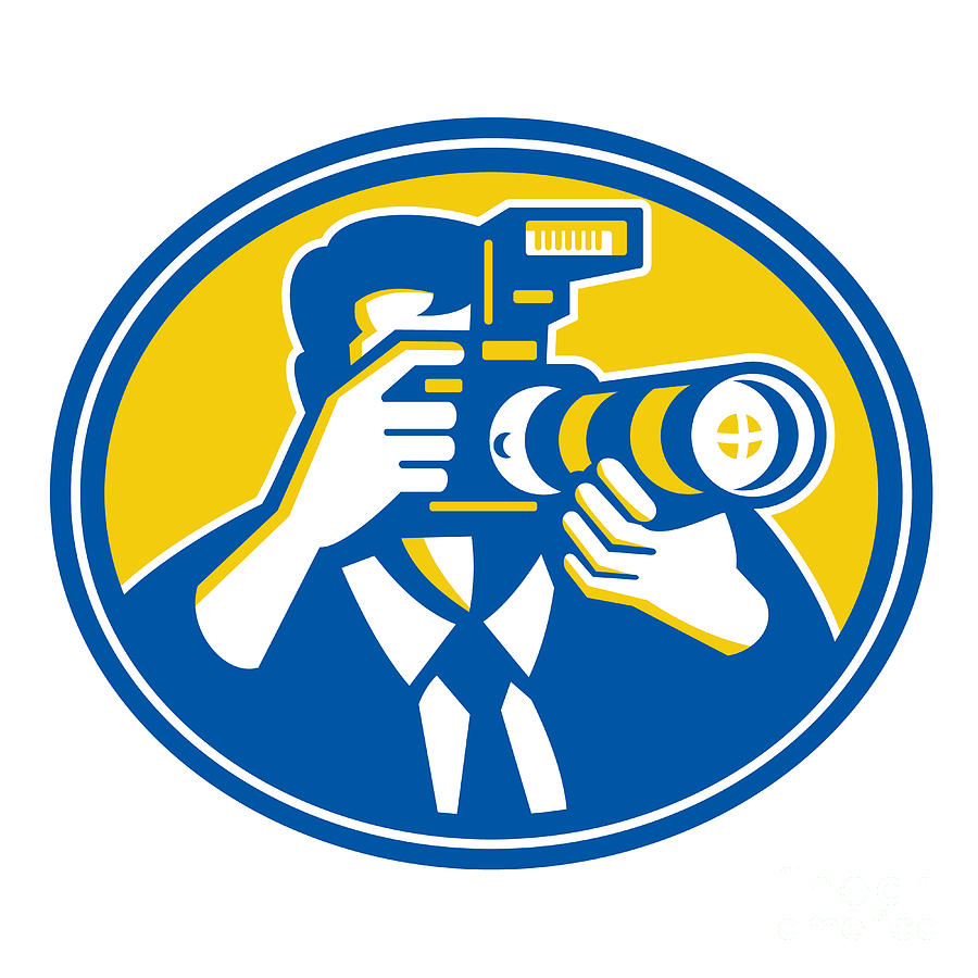 Camera Digital Art - Photographer Shooting DSLR Camera Retro by Aloysius Patrimonio