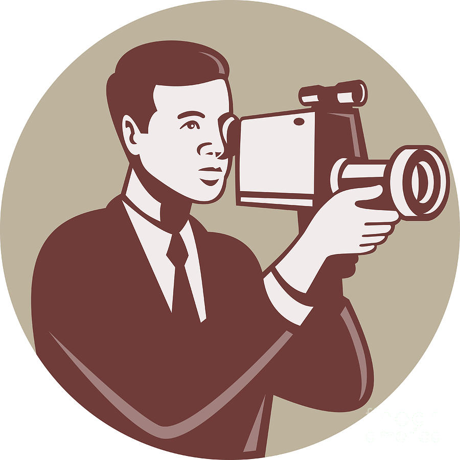 Camera Digital Art - Photographer Shooting Video Camera Retro by Aloysius Patrimonio