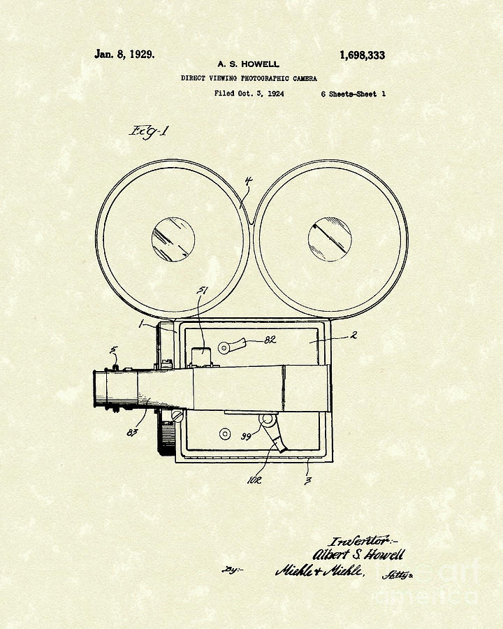 Camera Drawing - Photographic Camera 1929 Patent Art by Prior Art Design