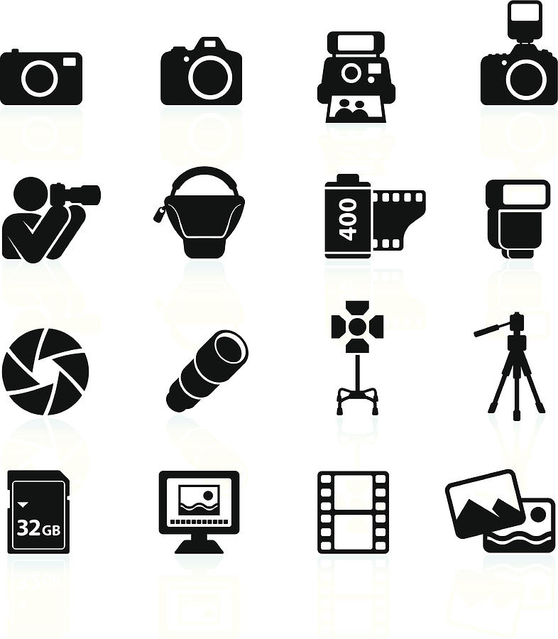 Photography black & white royalty free vector icon set Drawing by Bubaone