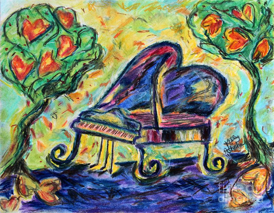 Piano Mixed Media - Piano with Heart Trees by Kelly Athena Piano Mixed Media - Piano with Heart Trees by Kelly Athena
