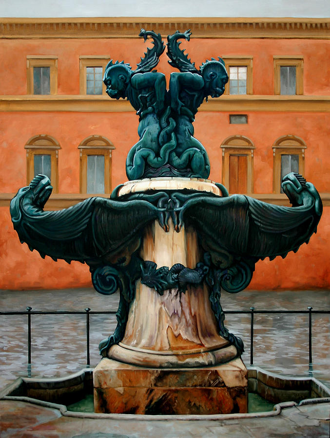 Shell Painting - Piazza del Annunziata Fountain by Kathleen English-Barrett