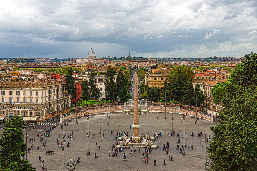 Piazza del Popolo - Impressions of Rome Digital Art by Georgia Mizuleva