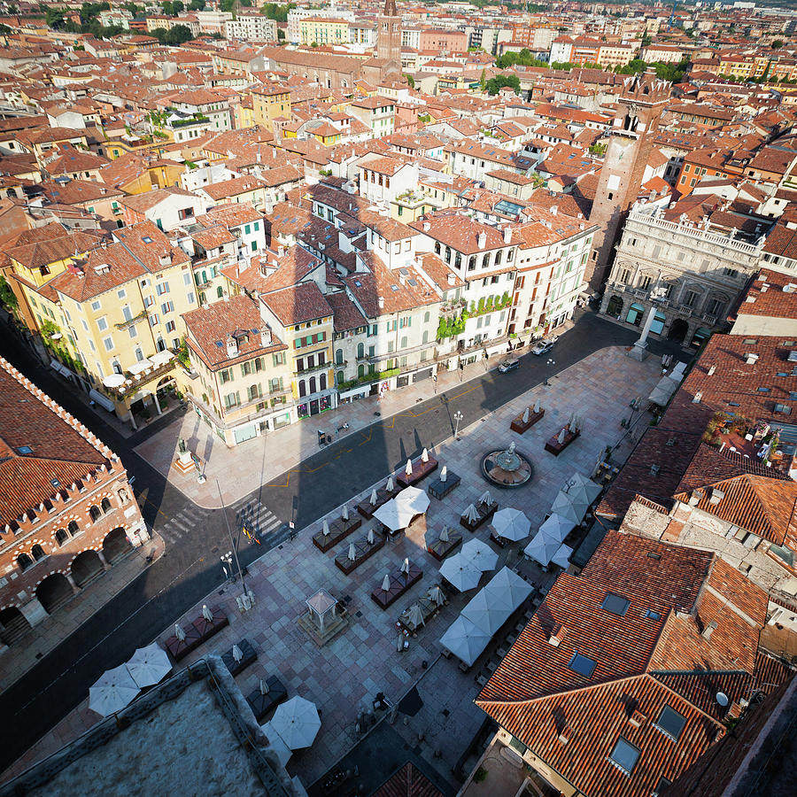 Architecture Photograph - Piazza Delle Erbe And Verona Skyline by Deimagine
