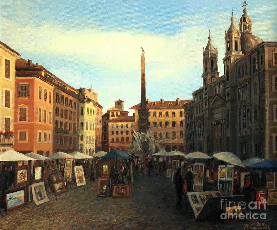 Architecture Painting - Piazza Navona in Rome by Kiril Stanchev