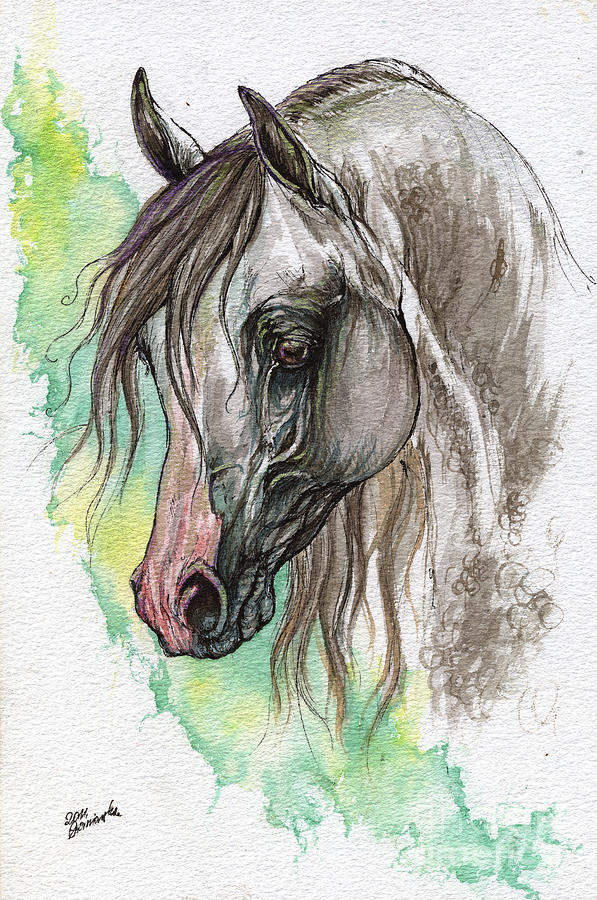 Piber polish arabian horse watercolor painting Painting by Ang El