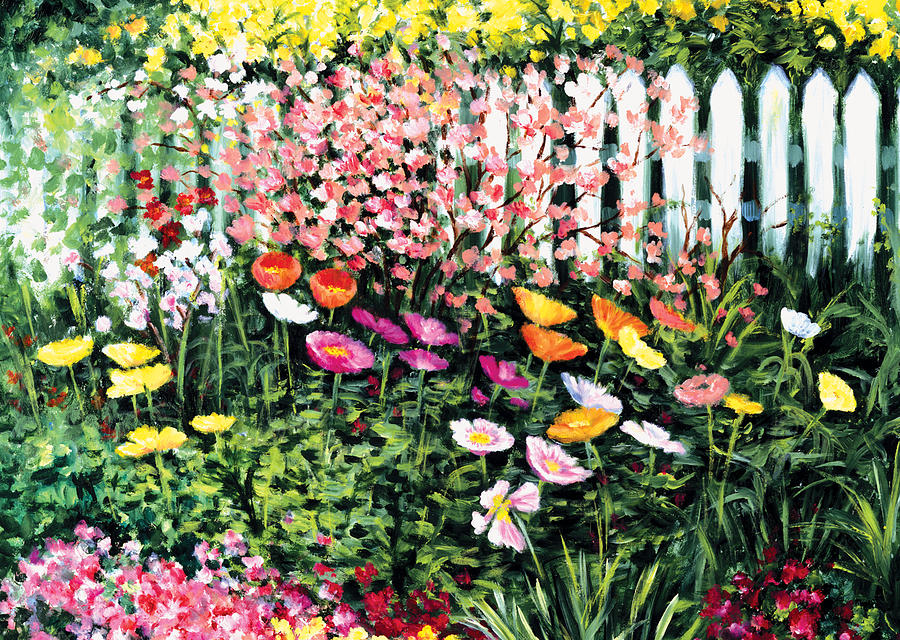 Pickets N Poppies Painting by Lynn Buettner
