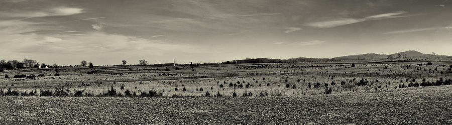 Gettysburg National Park Photograph - Picketts Charge from Seminary Ridge in Black and White by Joshua House