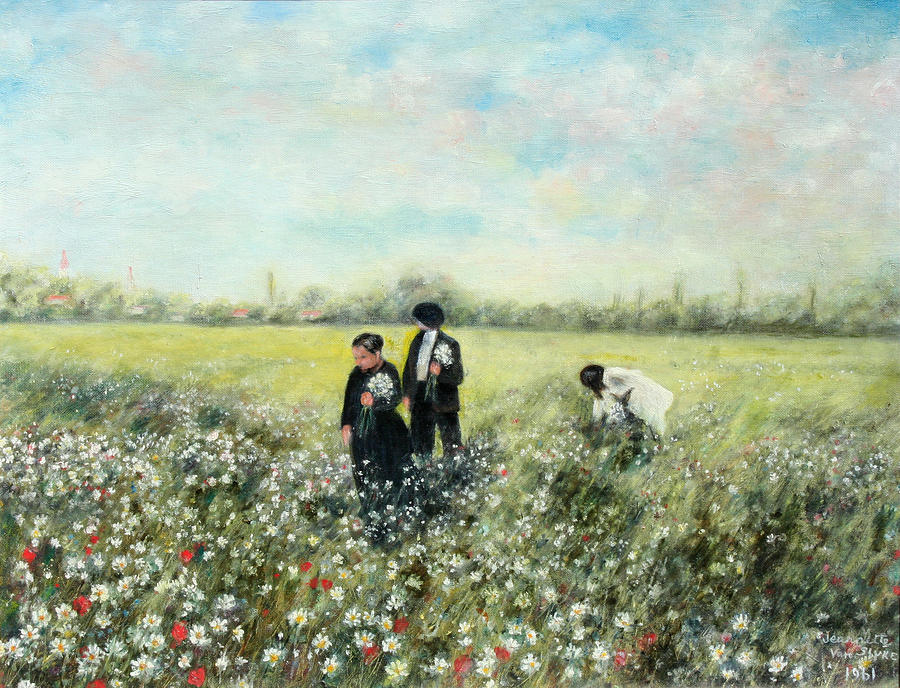 Picking Daisies Painting by Jeannette Van Slyke