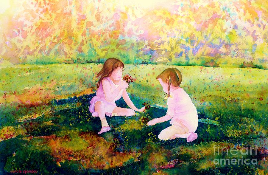 Portrait Painting - Picking Flowers In The Park Paintings Of Montreal Park Scenes Children Playing Carole Spandau by Carole Spandau