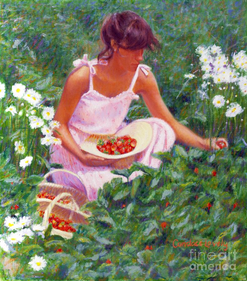 Strawberry Painting - Picking Strawberries by Candace Lovely