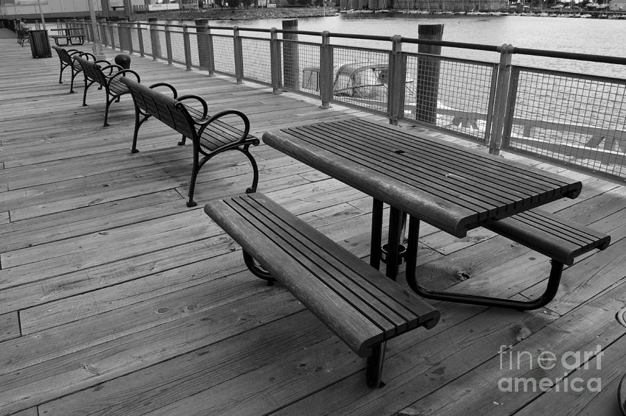 Picnic Table and Benches on Bordwalk Photograph by Tom Brickhouse