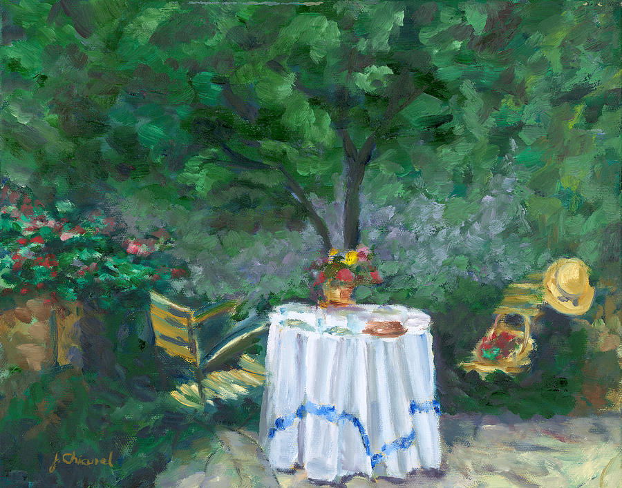 Picnic Table Painting by Joe Chicurel