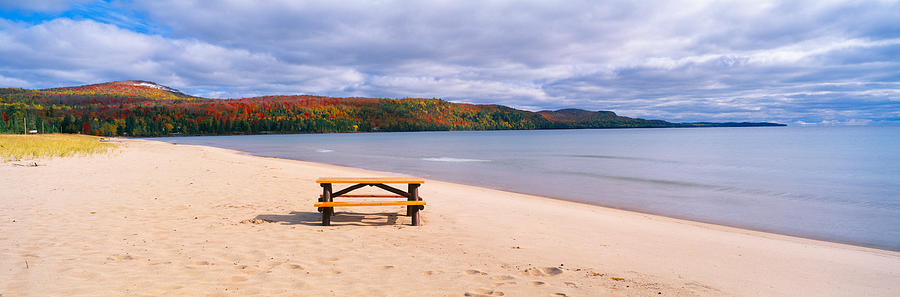 Picnic Table On Beach At Keweenaw Bay Photograph by Panoramic Images