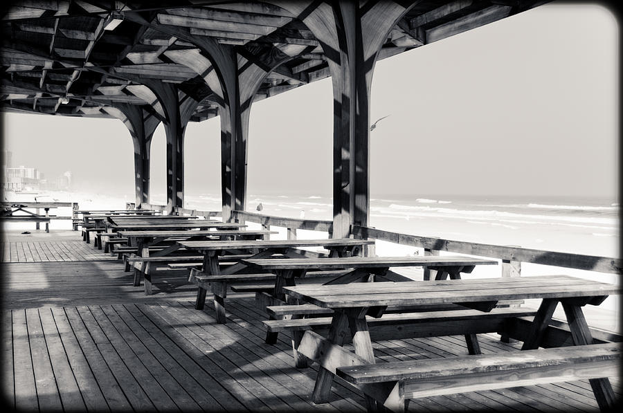 Corpus Christi Photograph - Picnic Tables at the Beach by Eric Benjamin