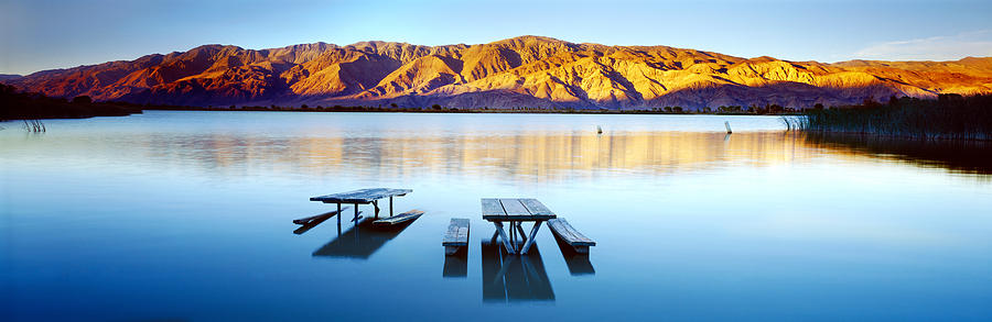 Nature Photograph - Picnic Tables In The Lake, Diaz by Panoramic Images