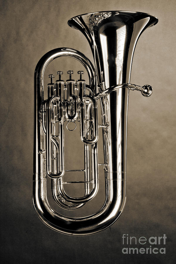 Picture of Bass Tuba Brass Instrument in Sepia 3394.01 Photograph by M K Miller
