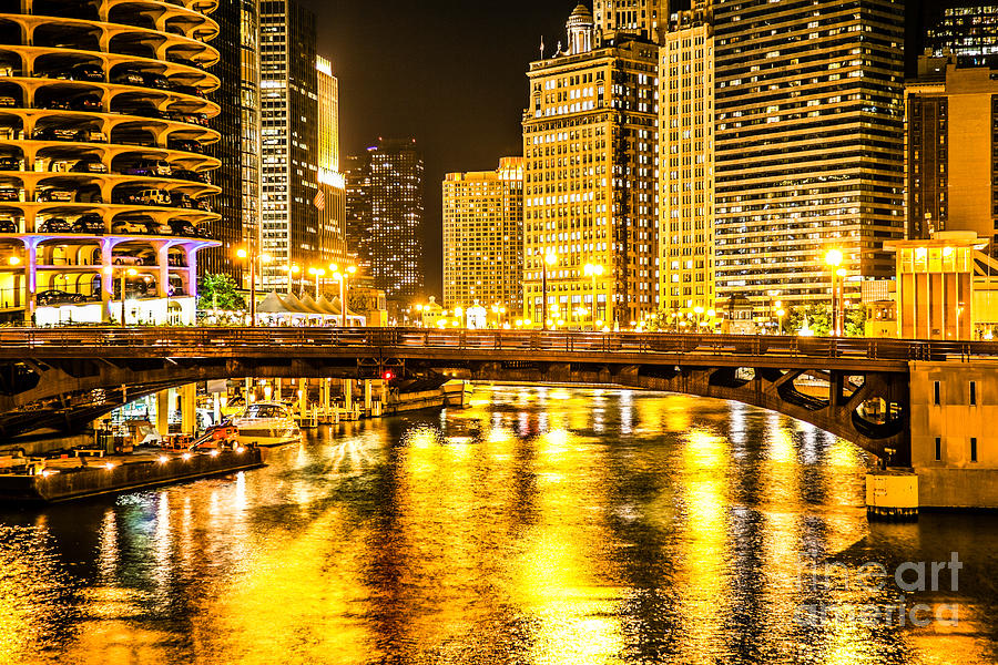 Picture Of Chicago Dearborn Street Bridge At Night Photograph by Paul ...