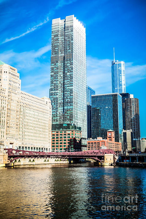 Picture Of Chicago River Skyline At Franklin Bridge Photograph By Paul