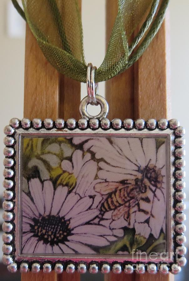 Honeybee Cruzing the Daisies in a Necklace Painting by Kimberlee Baxter