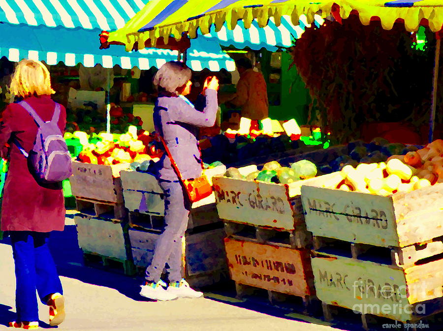 Fruit Painting - Picture Perect Pumpkins Farmer Marc Girard St Joseph Du Lac Jean Talon Market Scenes Carole Spandau by Carole Spandau