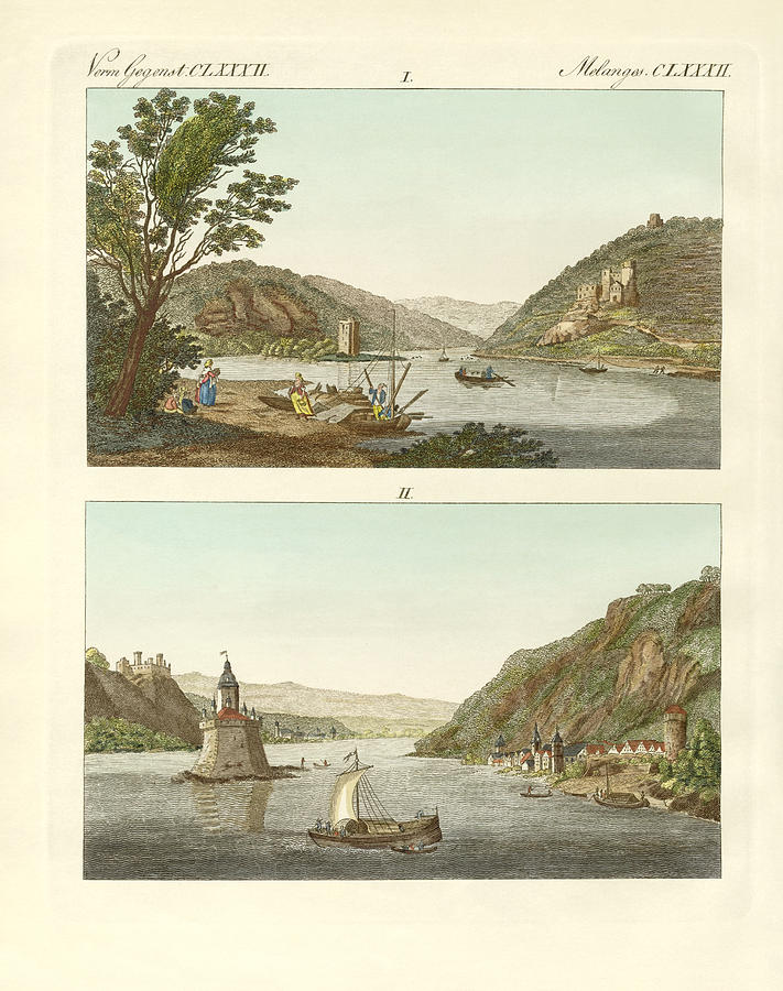 Kaub Drawing - Picturesque views of the Rhine by Splendid Art Prints