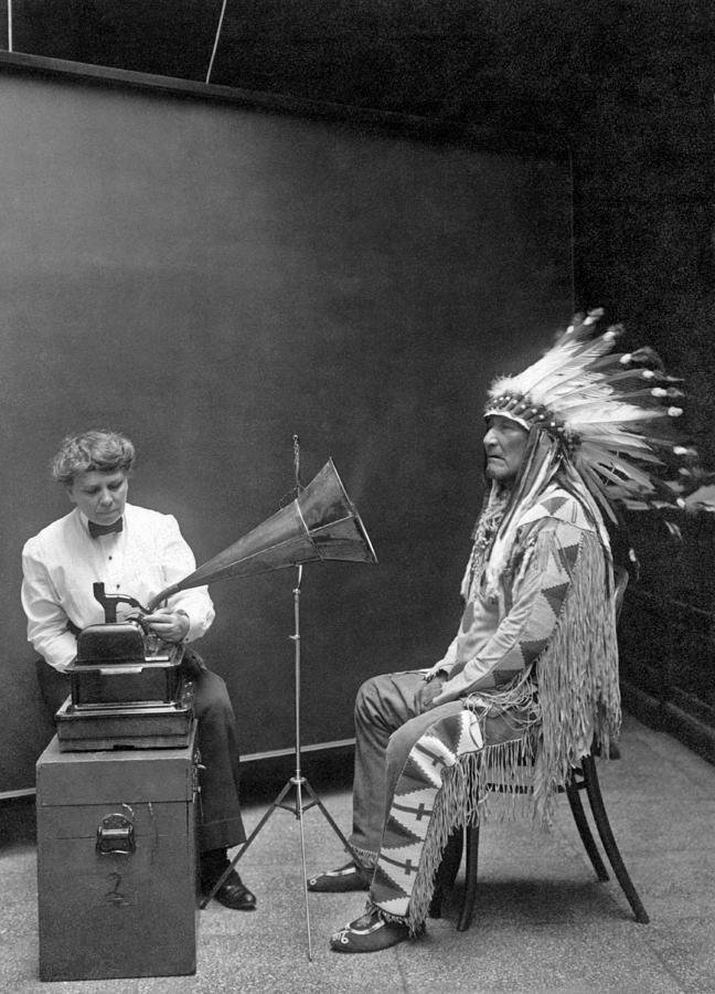 Piegan Chief Having Voice Recorded Photograph by Underwood Archives