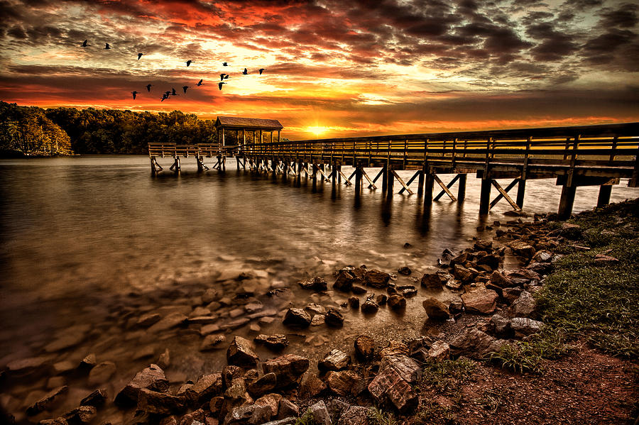 Sunset Photograph - Pier at Smith Mountain Lake by Joshua Minso