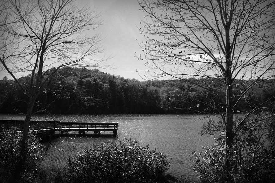 Pier at Table Rock in Black and White Photograph by Kelly Hazel