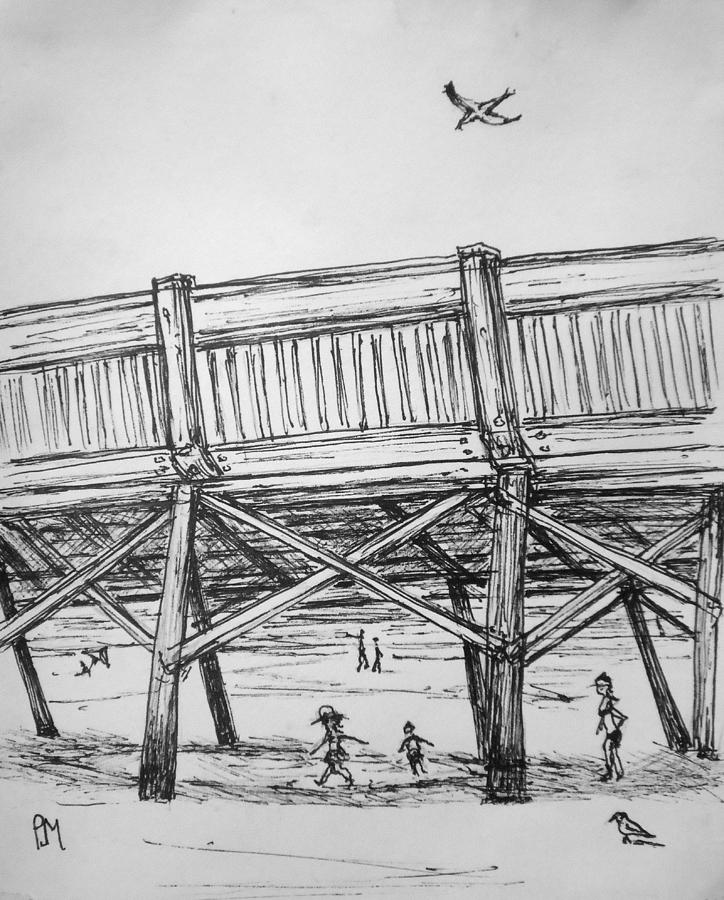 Beach Drawing - Pier Pressure by Pete Maier Beach Drawing - Pier Pressure by Pete Maier