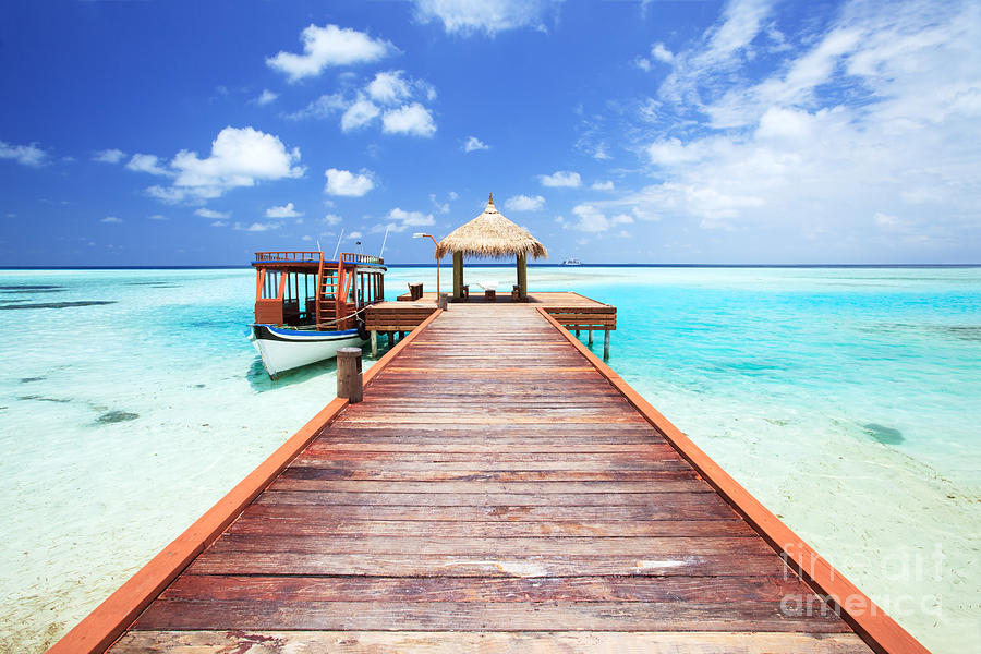 Pier to tropical sea in the Maldives - Indian ocean Photograph by Matteo Colombo