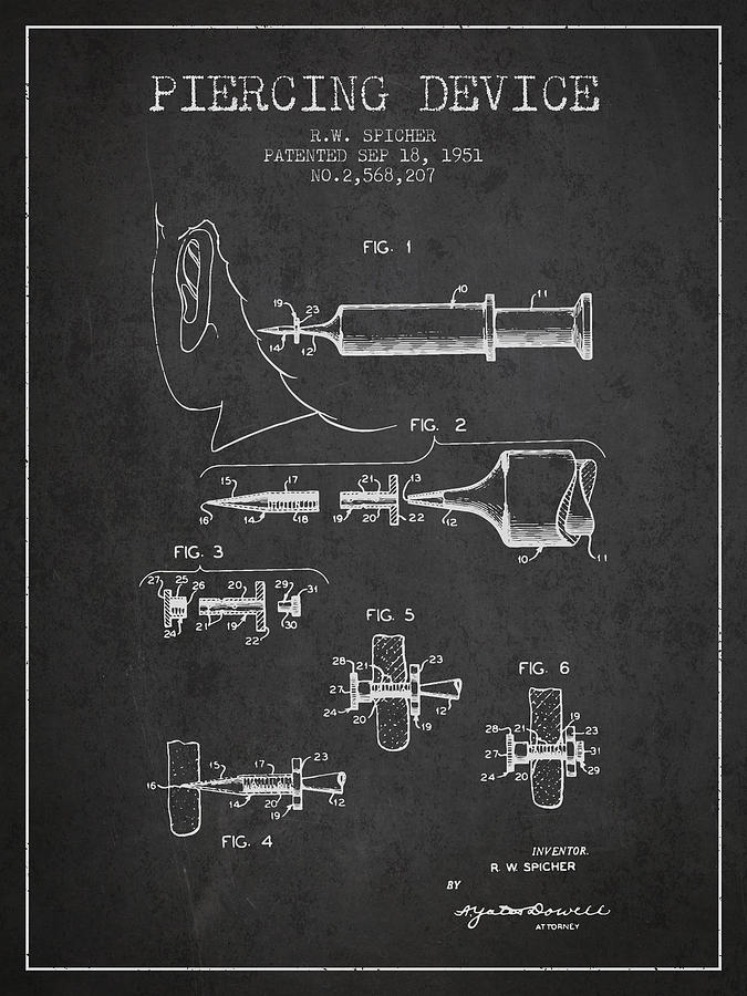 Vintage Digital Art - Piercing Device Patent From 1951 - charcoal by Aged Pixel