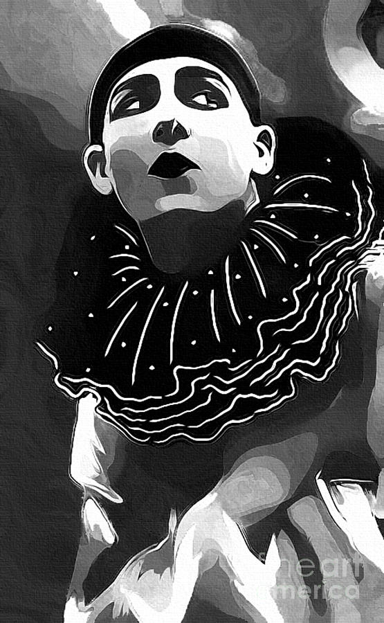 Pierrot Clown Vintage Art III Textured BW Photograph by Lesa Fine