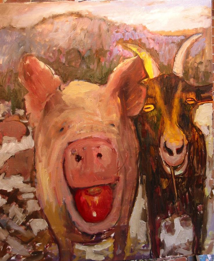 Primary Colors Painting - Pig and Goat by Paul Emory