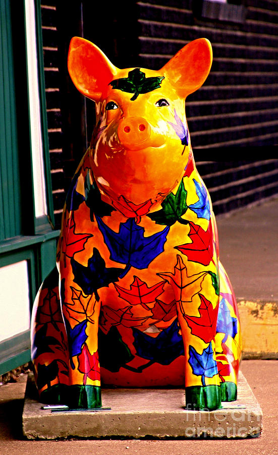 Pig Photograph - Pig Art Statuary Leaves by Margaret Newcomb