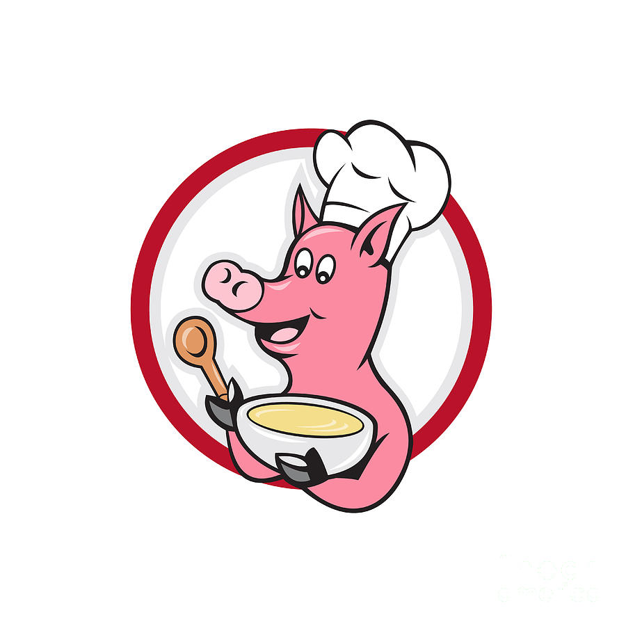 Pig Digital Art - Pig Chef Cook Holding Bowl Cartoon by Aloysius Patrimonio