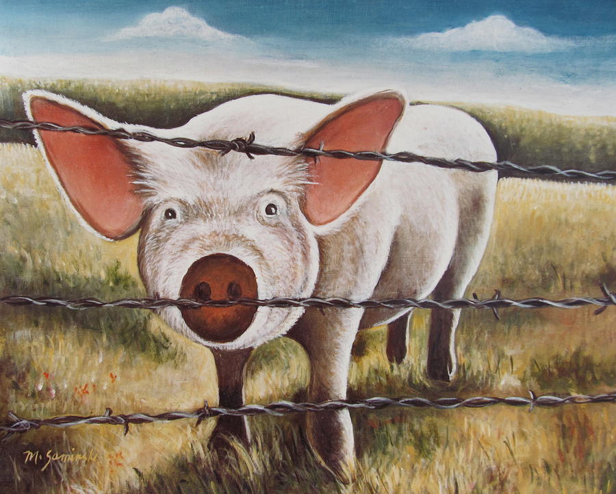 White Pig Painting by Melinda Saminski
