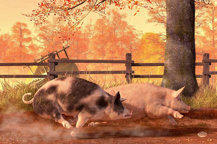 Pig Race Digital Art by Daniel Eskridge
