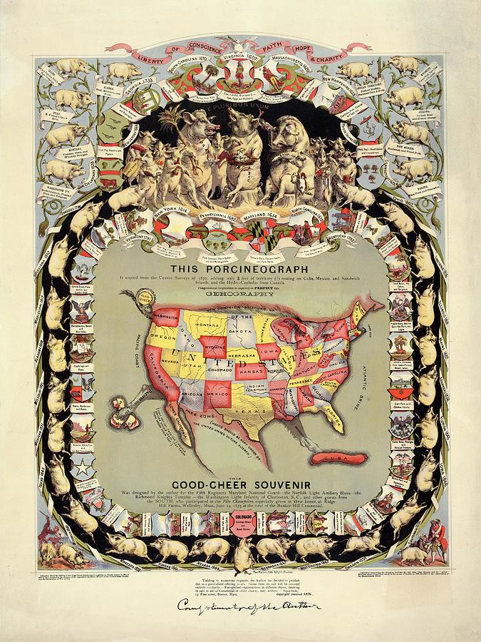 Pig-shaped Map Of The Usa Photograph by Library Of Congress