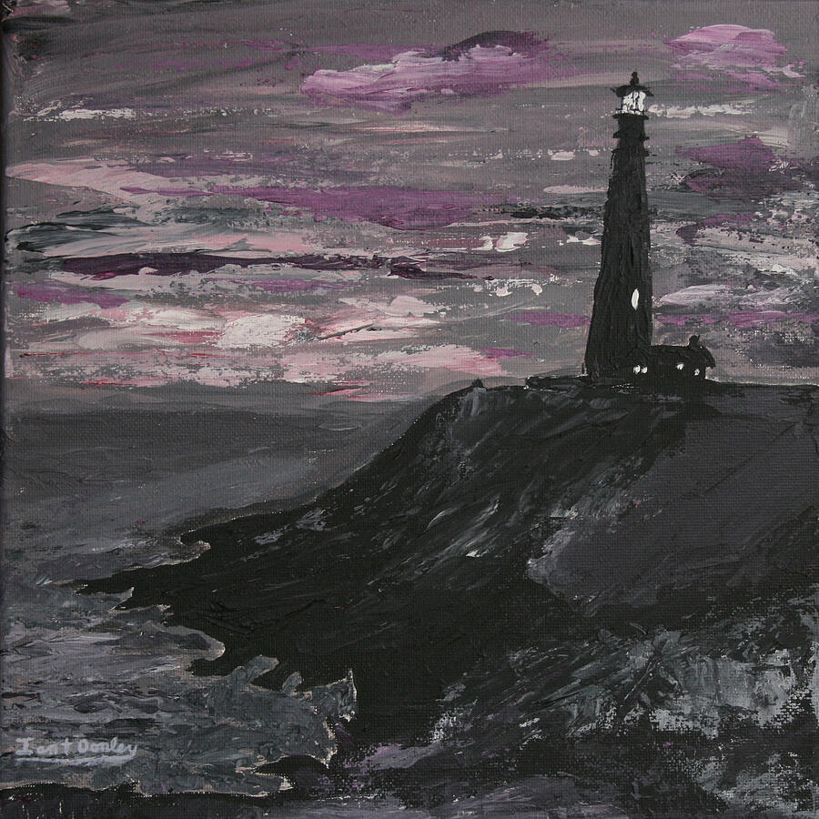 Pigeon Lighthouse Impasto Sunset Monochromatic Painting by Ian Donley