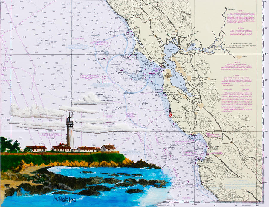 Pigeon Point Lighthouse on NOAA Nautical Chart Painting by Mike Robles
