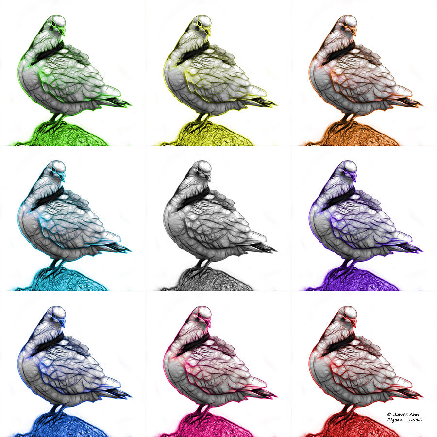 Pigeon Pop Art 5516 - FS - WB - M-  Modern Animal Artist James A Mixed Media by James Ahn