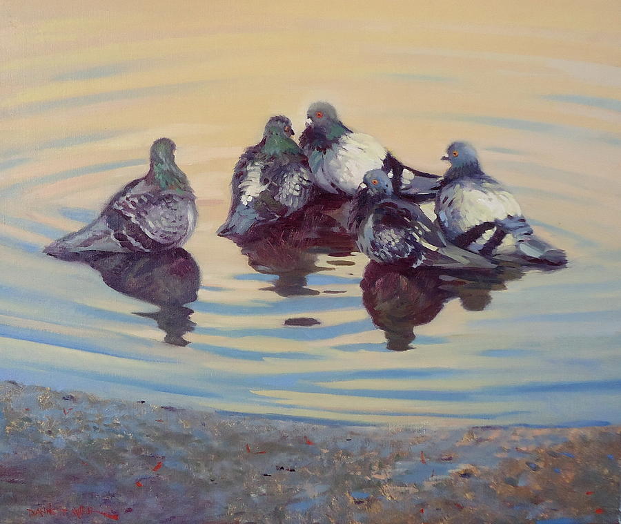 Bird Painting - Pigeon Talk by Dianne Panarelli Miller