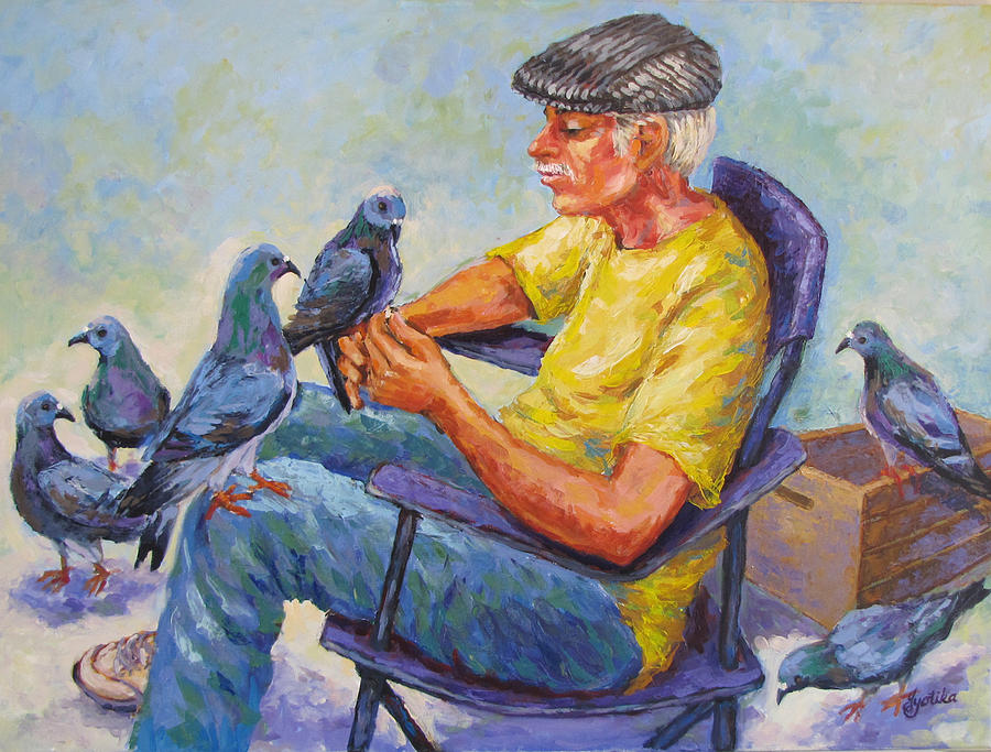 Pigeon Talk Painting by Jyotika Shroff